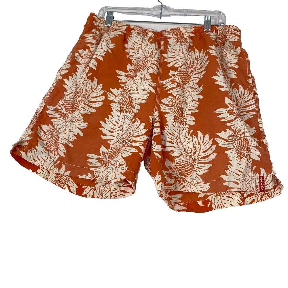 Tommy Bahama Shorts Mens Size M Trunks Relax Swim Orange Nylon Beach Floral Logo